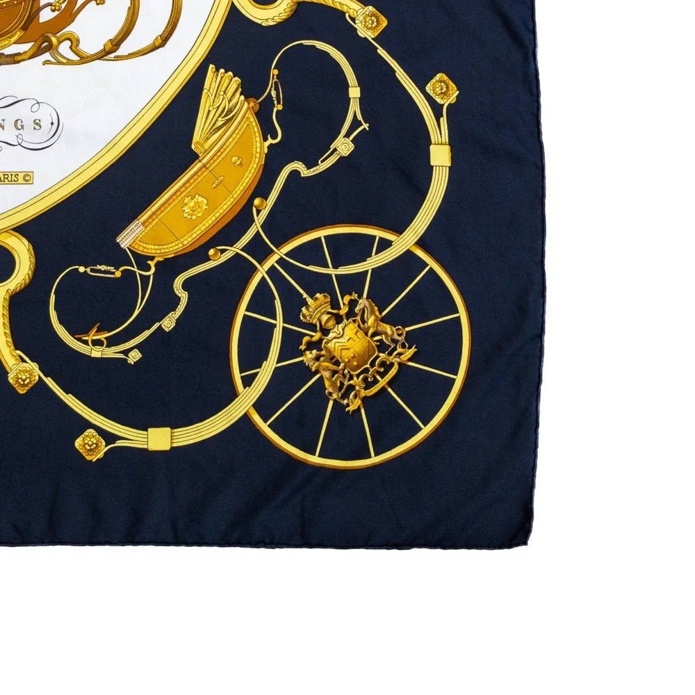 Hermès Springs Silk Scarf Black Gold Equestrian Carré 90 Vintage France